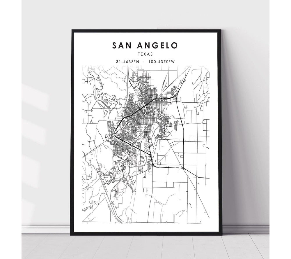 San Angelo, Texas Scandinavian Map Print 