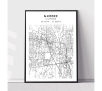 
              Gurnee, Illinois Scandinavian Map Print 
            