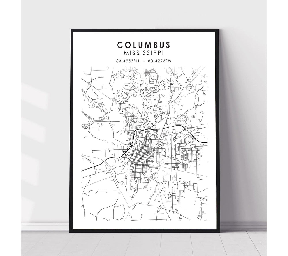 Columbus, Mississippi Scandinavian Map Print 