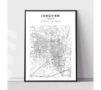 
              Longview, Texas Scandinavian Map Print 
            