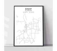 
              Grant, Alabama Scandinavian Map Print 
            