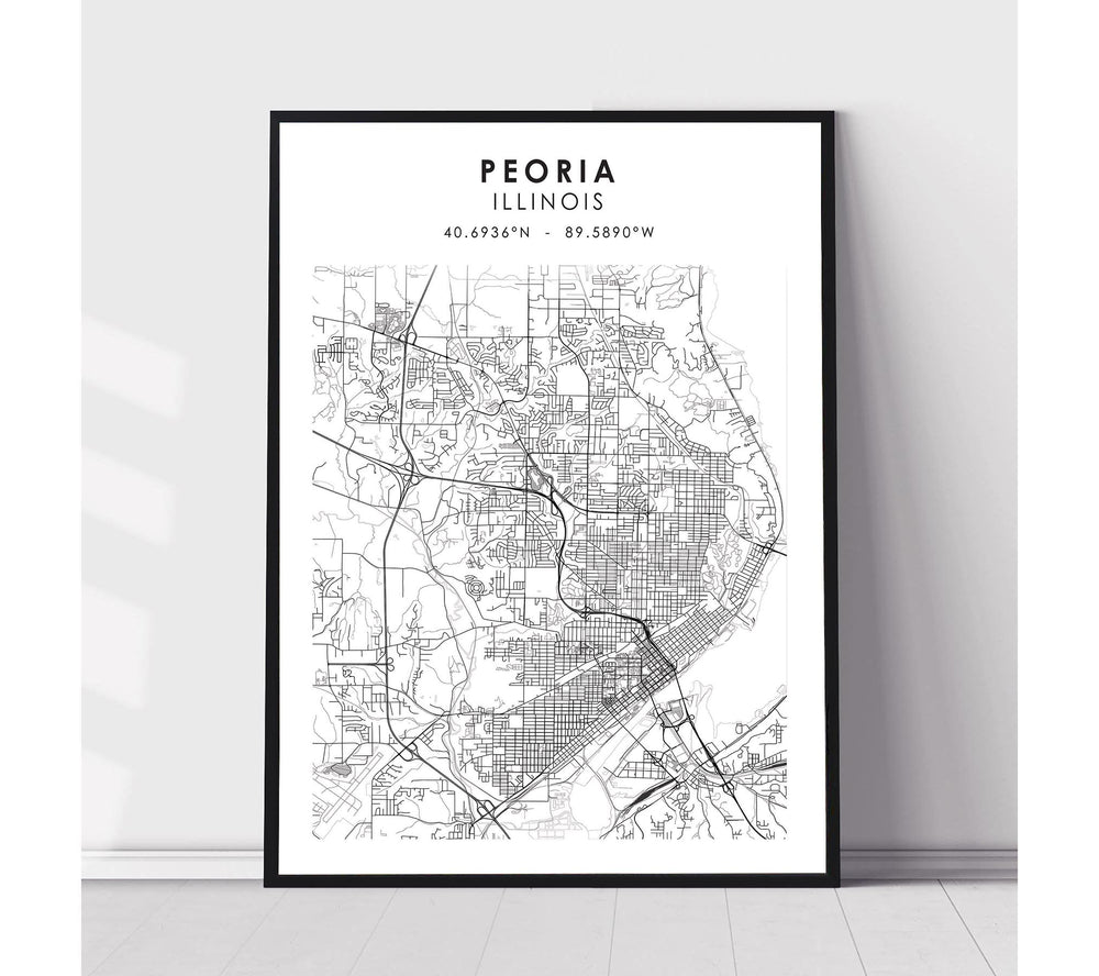 Peoria, Illinois Scandinavian Map Print 