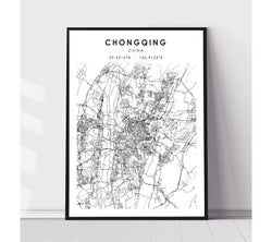 Chongqing, China Scandinavian Style Map Print