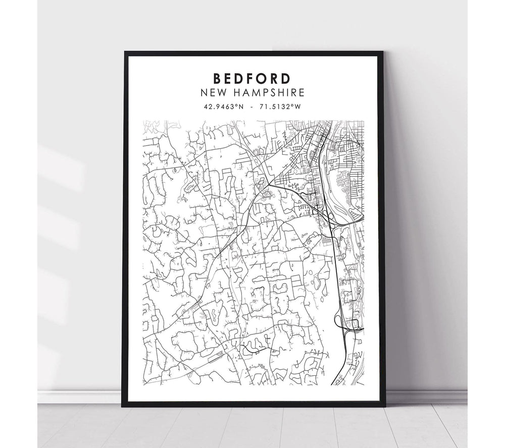 Bedford, New Hampshire Scandinavian Map Print 