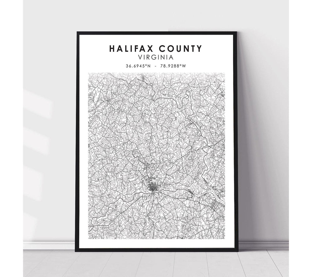 Halifax County, Virginia Scandinavian Map Print 