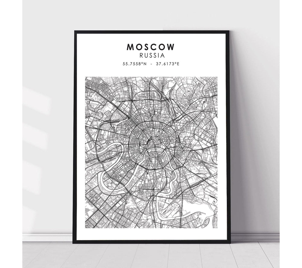 Moscow, Russia Scandinavian Style Map Print 