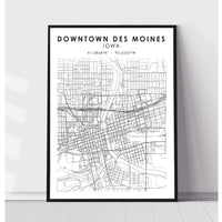 Downtown Des Moines, Des Moines, Iowa Scandinavian Map Print 