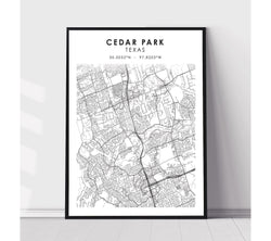 Cedar Park, Texas Scandinavian Map Print 