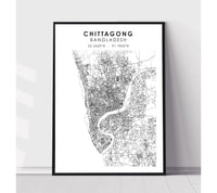 
              Chittagong, Bangladesh Scandinavian Style Map Print 
            