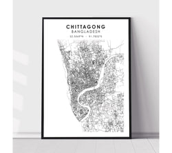 Chittagong, Bangladesh Scandinavian Style Map Print 