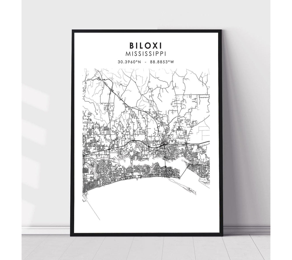 Biloxi, Mississippi Scandinavian Map Print 