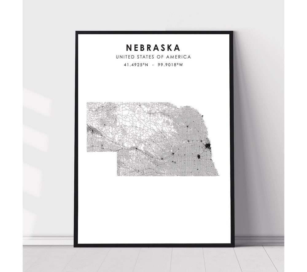 Nebraska, United States Scandinavian Style Map Print 