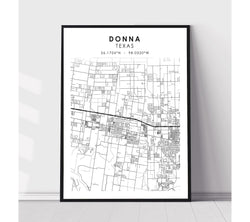 Donna, Texas Scandinavian Map Print 