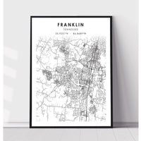 Franklin, Tennessee Scandinavian Map Print 