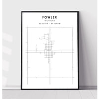 Fowler, Michigan Scandinavian Map Print 