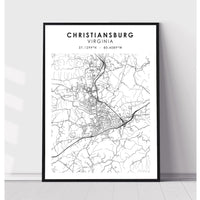 Christiansburg, Virginia Scandinavian Map Print 