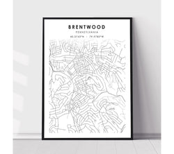 Brentwood, Pennsylvania Scandinavian Map Print 