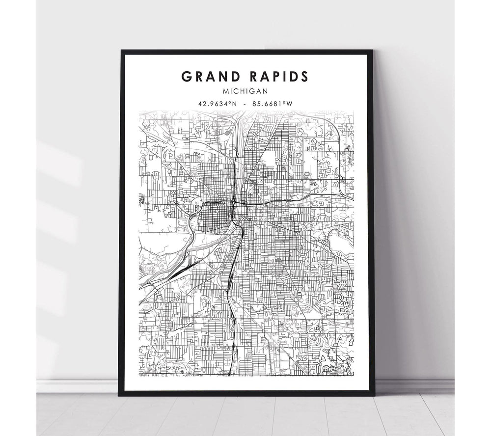 Grand Rapids, Michigan Scandinavian Map Print 