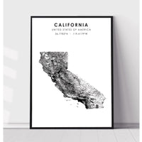 California, United States Scandinavian Style Map Print 