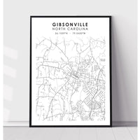 Gibsonville, North Carolina Scandinavian Map Print 