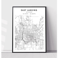 East Lansing, Michigan Scandinavian Map Print 