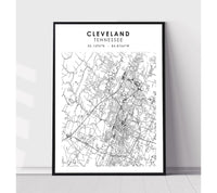 
              Cleveland, Tennessee Scandinavian Map Print
            