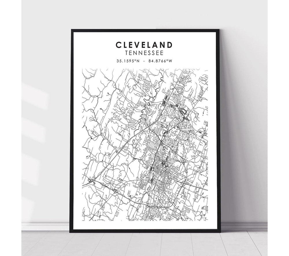 Cleveland, Tennessee Scandinavian Map Print