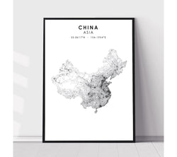 China, Asia Scandinavian Style Map Print 