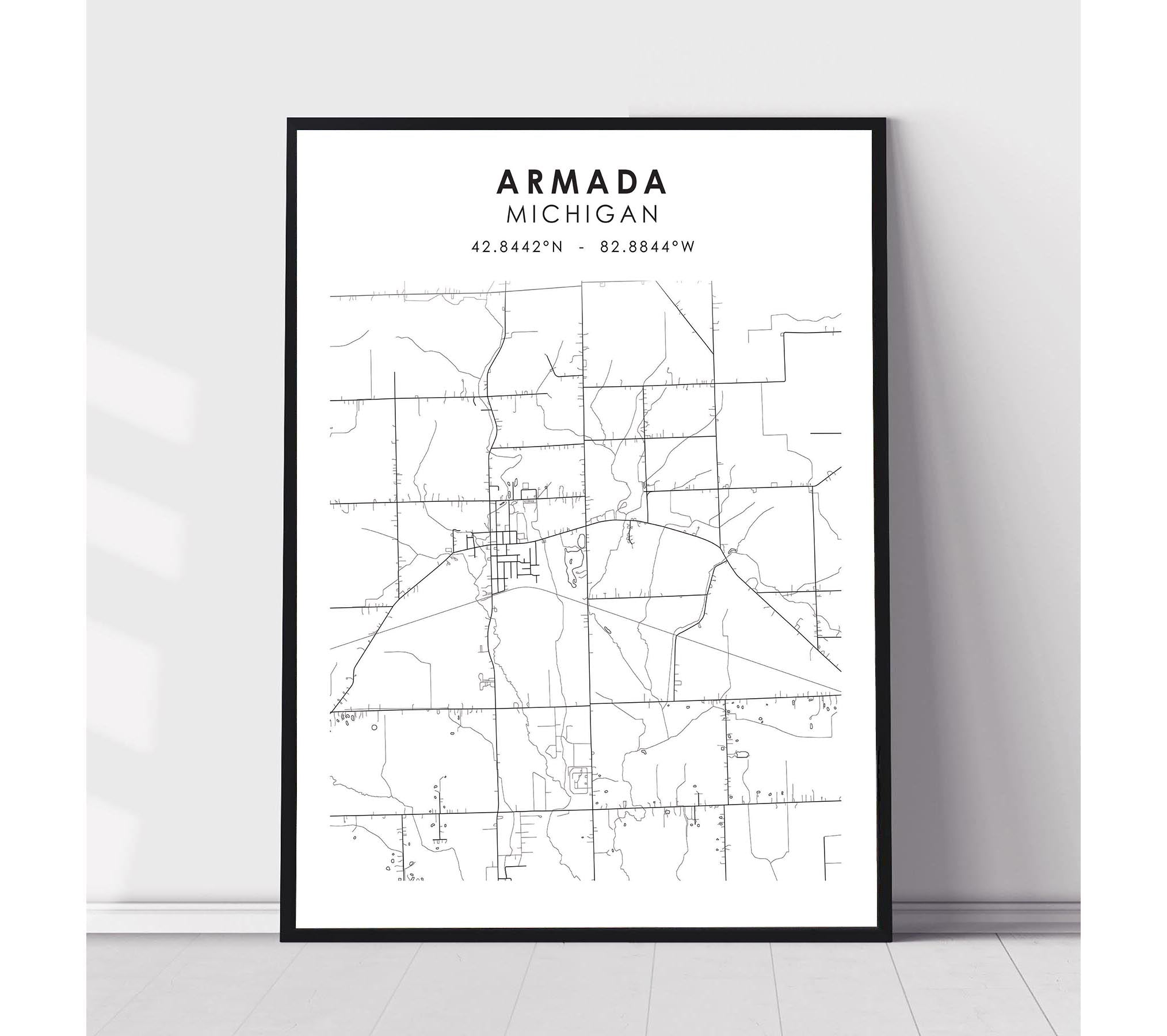 Armada Michigan Scandinavian City Map Print City Streets Map