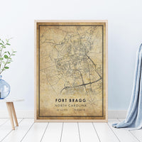 
              Fort Bragg North Carolina Vintage Style Map Print 
            