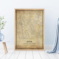 
              Avon, Massachusetts Vintage Style Map Print 
            