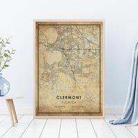 
              Clermont, Florida Vintage Style Map Print 
            
