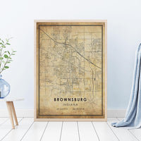 
              Brownsburg, Indiana Vintage Style Map Print 
            