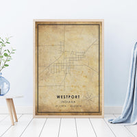 
              Westport, Indiana Vintage Style Map Print 
            