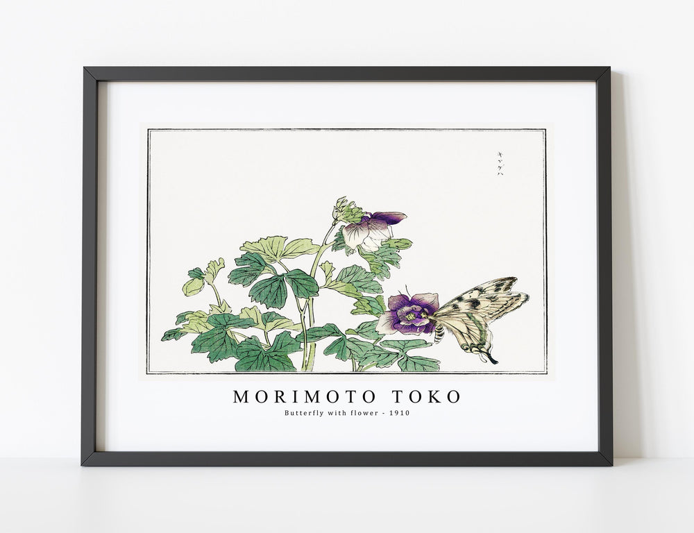 Morimoto Toko - Butterfly with flower illustration from Churui Gafu (1910)