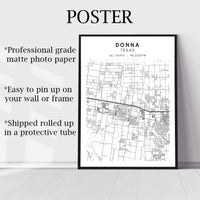 Donna, Texas Scandinavian Map Print 