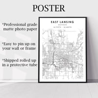 
              East Lansing, Michigan Scandinavian Map Print 
            