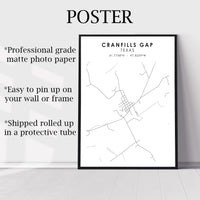 Cranfills Gap, Texas Scandinavian Map Print 