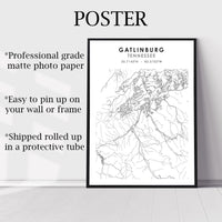 Gatlinburg, Tennessee Scandinavian Map Print 