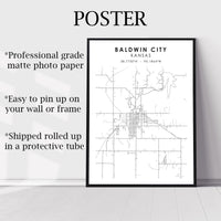 Baldwin City, Kansas Scandinavian Map Print 