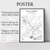 Bell County, Kentucky Scandinavian Map Print 