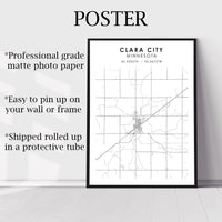 Clara City, Minnesota Scandinavian Map Print 