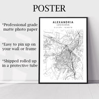 Alexandria, Louisiana Scandinavian Map Print 