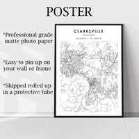 Clarksville, Tennessee Scandinavian Map Print 