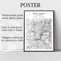 East Point, Georgia Scandinavian Map Print    