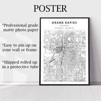 
              Grand Rapids, Michigan Scandinavian Map Print 
            