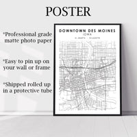 
              Downtown Des Moines, Des Moines, Iowa Scandinavian Map Print 
            