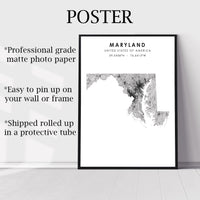 Maryland, United States Scandinavian Style Map Print 