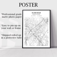 Elkridge, Maryland Scandinavian Map Print 