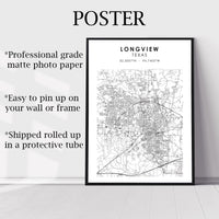 Longview, Texas Scandinavian Map Print 